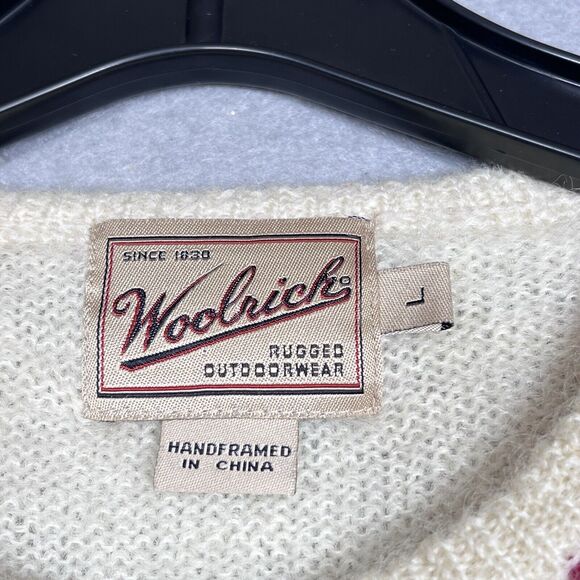 Vintage Woolrich Christmas Sweater Size Large Ivory Holiday Cardigan Wool Mohair - Picture 9 of 11